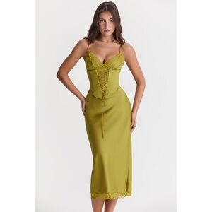 [House of CB] Chartreuse Satin Slip Dress